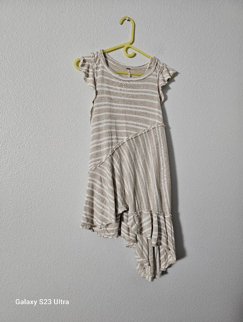 Free People Striped Asymmetrical Mini Dress in Beige and White Sz XS